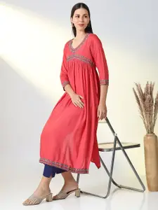 SHOWOFF Women Embroidered Thread Work Indie Prints Kurta