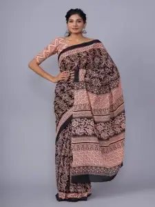 JALTHER Floral Pure Cotton Block Print Saree