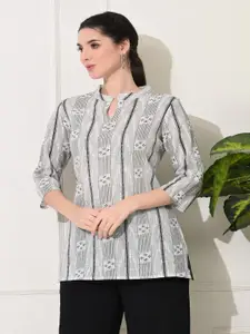 GLOWWORLD Floral Printed Mandarin Collar Straight Collar Kurti