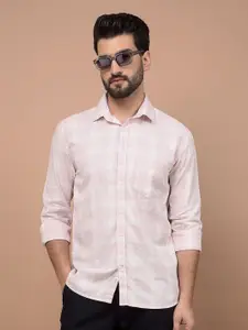 Crimsoune Club Men Classic Slim Fit Spread Collar Tartan Checked Cotton Casual Shirt