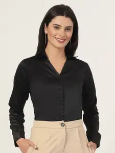 Style Quotient Women Smart Fit Spread Collar Solid Satin Formal Shirt