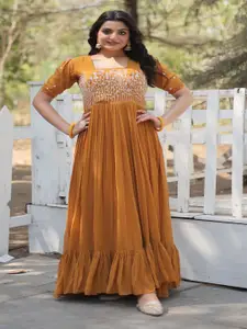 KALINI Floral Embroidered Square Neck Anarkali Dress