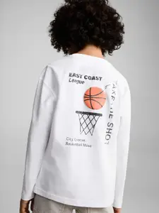 Mango Kids Boys Printed Drop-Shoulder Sleeves Pure Cotton T-shirt