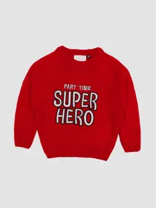 CHKOKKO Boys Typography Printed Woollen Pullover