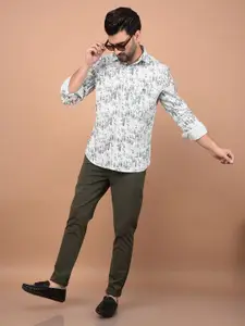 Crimsoune Club Men Classic Slim Fit Spread Collar Abstract Printed Cotton Casual Shirt