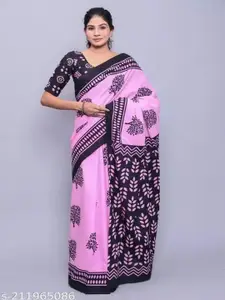 JALTHER Floral Pure Cotton Block Print Saree