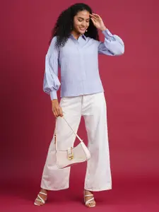 all about you Women Standard Fit Spread Collar Textured Casual Shirt