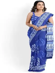 KIAARON Ethnic Motifs Pure Cotton Block Print Saree