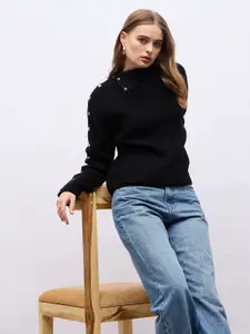 Styli Women High Neck Boxy Sweater With Collar Button