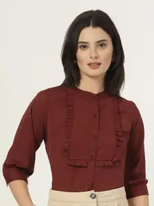 Style Quotient Mandarin Collar Puff Sleeve Top