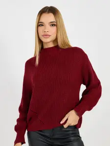 Styli Women High Neck Self Design Volume Sleeves Pullover Sweater