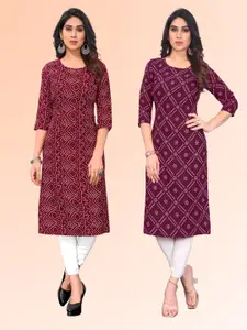 KETAKI FASHION Selection Of 2 Bandhani Printed Round Neck Straight Kurta