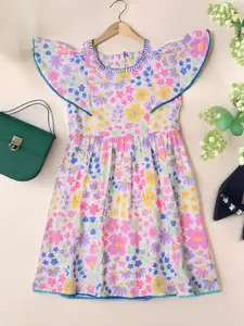 Bella Moda Girls Floral Print Flutter Sleeve Fit & Flare Dress