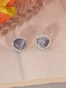 Niscka Rhodium-Plated American Diamond Studded Contemporary Studs