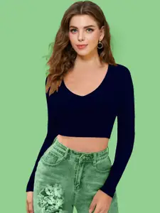 Dream Beauty Fashion Women V-Neck Long Sleeves Fitted Crop Top
