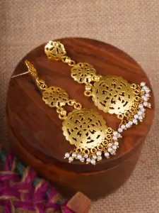 Adwitiya Collection Gold-Plated Artificial Beaded Classic Shaped Drop Earrings