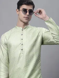 Jompers Jacquard Woven Design Band Collar Straight Kurta