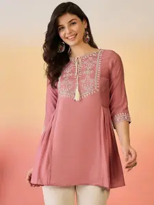 Sangria Women Embroidered Tie Up Neck Short Top