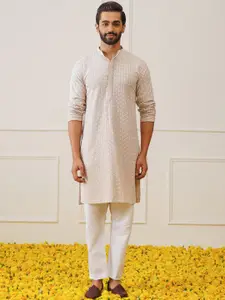 Jompers Men Embroidered Regular Sequinned Pure Cotton Kurta with Churidar