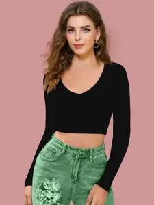 Dream Beauty Fashion Women V-Neck Long Sleeves Fitted Crop Top