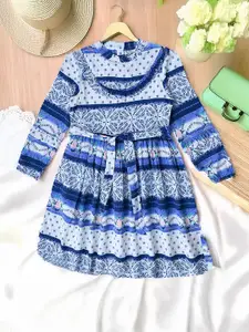 Bella Moda Girls Ethnic Motifs Printed Cotton Fit and Flare Dress