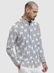 Snitch Men Smart Slim Fit Spread Collar Abstract Printed Casual Shirt
