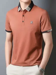 StyleCast Men Solid Polo Collar Silk T-shirt