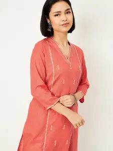 max Geometric Embroidered V-Neck Straight Kurta