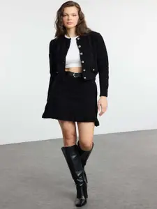 Trendyol Boucle Self Design Round Neck Sweater And Skirt