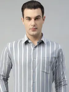 Hancock Vertical Striped Oxford Weave Wrinkle Resistant Pure Cotton Slim Fit Formal Shirt