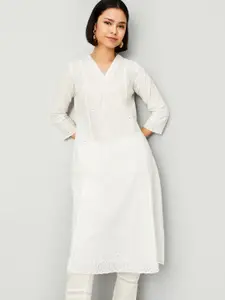 max Self Design V-Neck Panelled A-Line Kurta