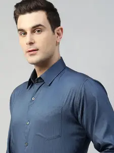 Hancock Men Self Design Wrinkle Ressistant Stretchable Slim Fit Formal Shirt