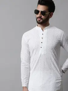 Jompers Men Embroidered Regular Chikankari Pure Cotton Kurta with Churidar