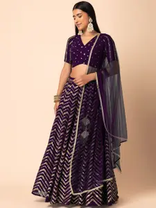 FABPIXEL Embroidered Sequinned Semi-Stitched Lehenga & Unstitched Blouse With Dupatta