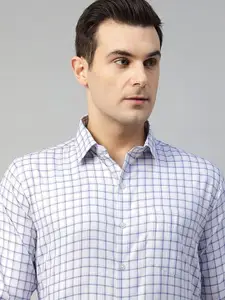 Hancock Men Slim Fit Windowpane Checks Opaque Wrinkle Ressistant Formal Shirt