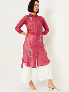 max Striped Thread Work Shirt Collar Pure Cotton A-Line Kurta