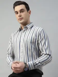 Hancock New Slim Fit Striped Wrinkle Resistant Formal Shirt