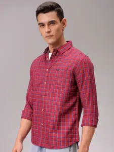 The Indian Garage Co Standard Slim Fit Tartan Checked Spread Collar Cotton Casual Shirt