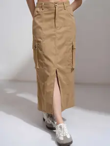 Tokyo Talkies Women Straight Fit Cargo Pocketing Front Fly Zipper Skirt
