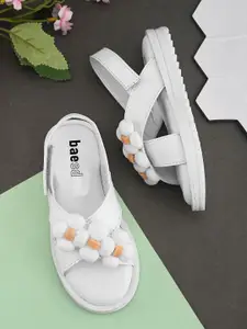 BAESD Girls Textured Velcro Open Toe Flats