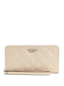 GUESS Women Textured PU Quilted Laurel Cheque Organizer Zip Around Wallet