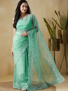 RACHNA Solid Embroidered Net Ready to Wear Saree