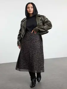 Trendyol Women Plus Size Animal Printed Midi A-Line Skirt