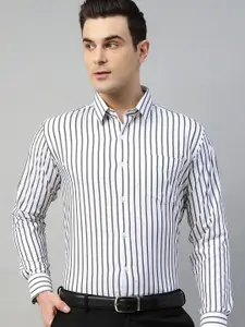 Hancock Men Vertical Striped Wrinkle Ressistant Slim Fit Formal Shirt