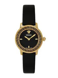Versace Women Patterned Brass Dial & Leather Straps Analogue Watch VEUCA0224