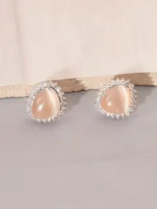 Niscka Rhodium-Plated American Diamond Studded Contemporary Shaped Studes