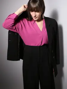 Vero Moda Solid Cuffed Sleeves A-Line Top