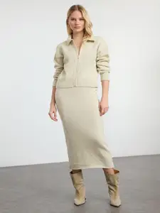 Trendyol Shirt Collar Sweater And Midi Skirt