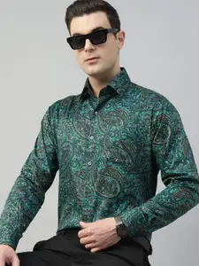 Hancock Men Slim Fit Opaque Cotton Satin Printed Party Shirt