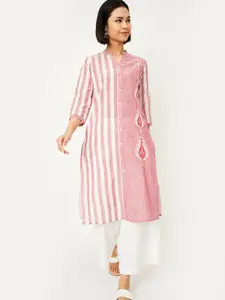 max Women Striped Mandarin Collar Pure Cotton A-Line Kurta